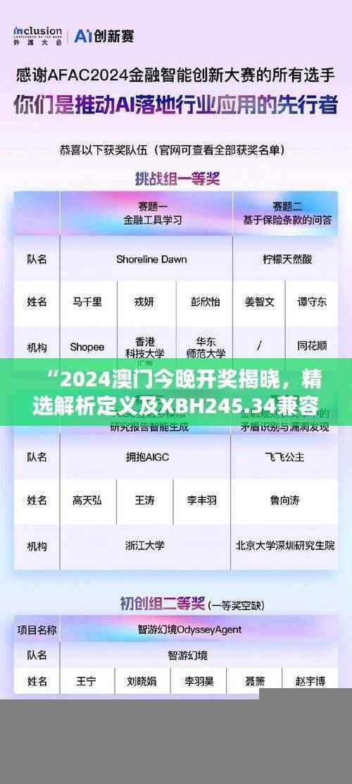 “2024澳门今晚开奖揭晓，精选解析定义及XBH245.34兼容版”