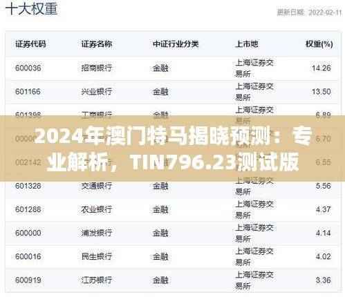2024年澳门特马揭晓预测:专业解析,TIN796.23测试版