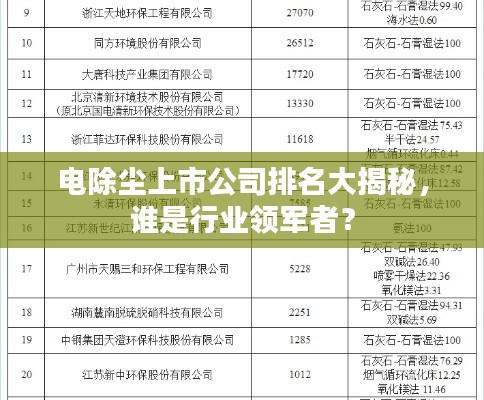 电除尘上市公司排名大揭秘,谁是行业领军者?