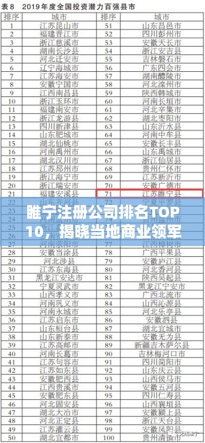 睢宁注册公司排名TOP10，揭晓当地商业领军者榜单！