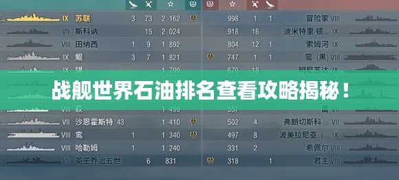 战舰世界石油排名查看攻略揭秘！