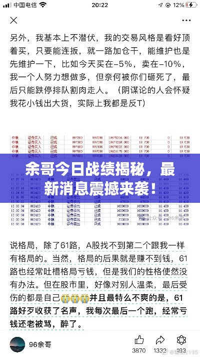 余哥今日战绩揭秘，最新消息震撼来袭！
